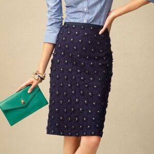 TALBOTS Eyelet Floral Beaded Pencil Skirt - Navy
